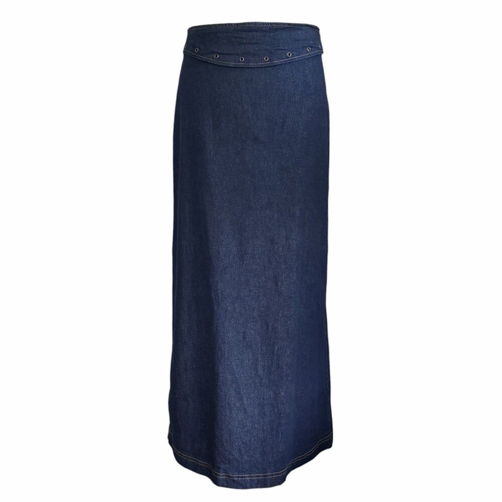 Zoey Beth True Y2K Denim Maxi Skirt L Western Jeans Rivets Cowgirl Festival Boho